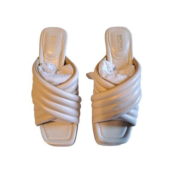 Michael Kors Portia Slip-On Quilted Platform Leather Sandals Cream Womens Sz 6M - Picture 6 of 16